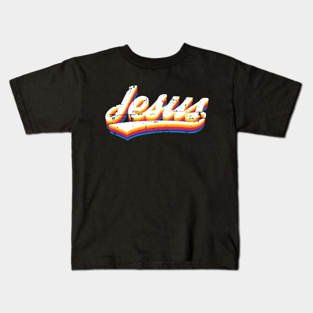 Jesus Retro Distress Kids T-Shirt by worshiptee